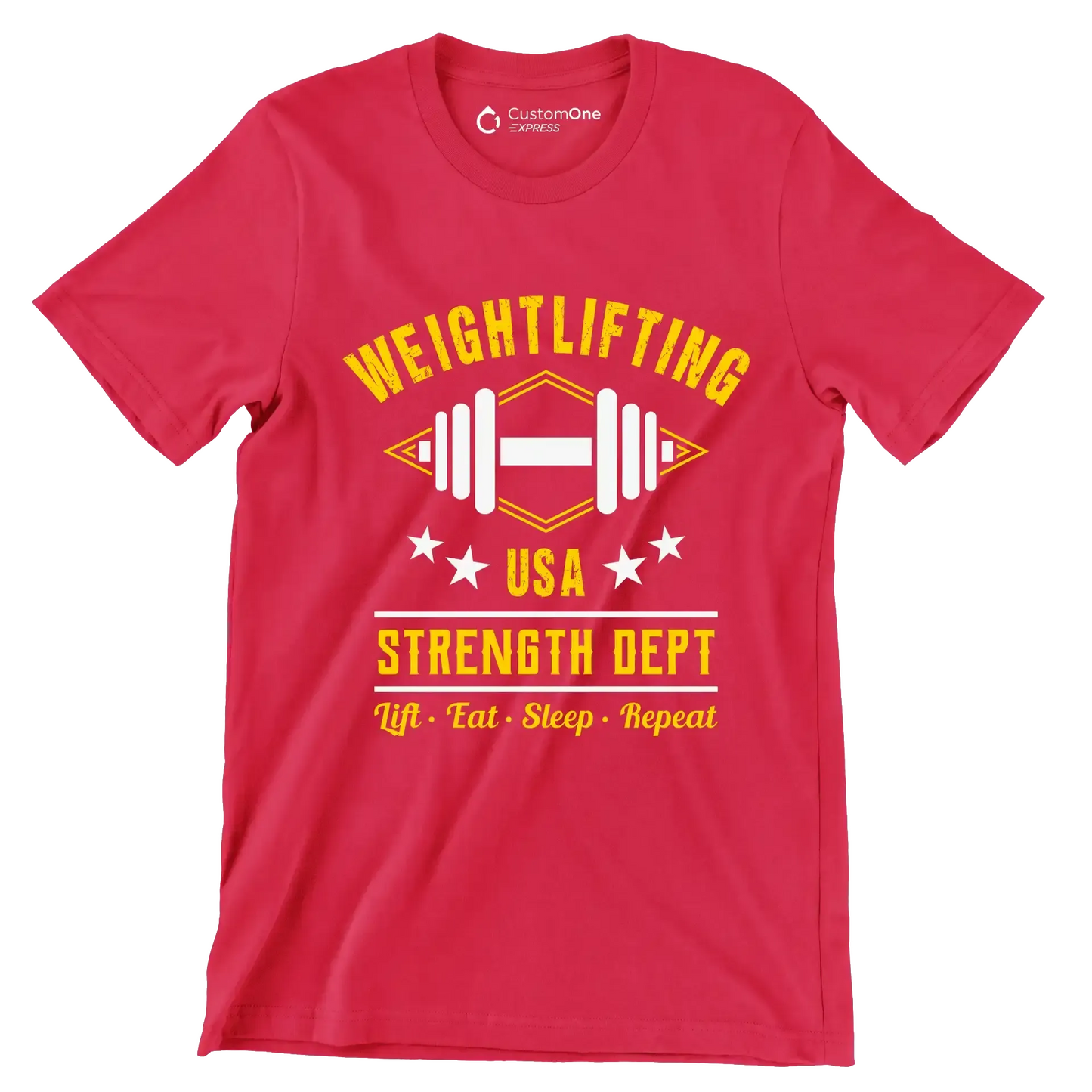 Weightlifting USA Strength Dept Lift Eat Sleep Repeat - Gym Themed T-Shirt-Red-S-Custom One Express