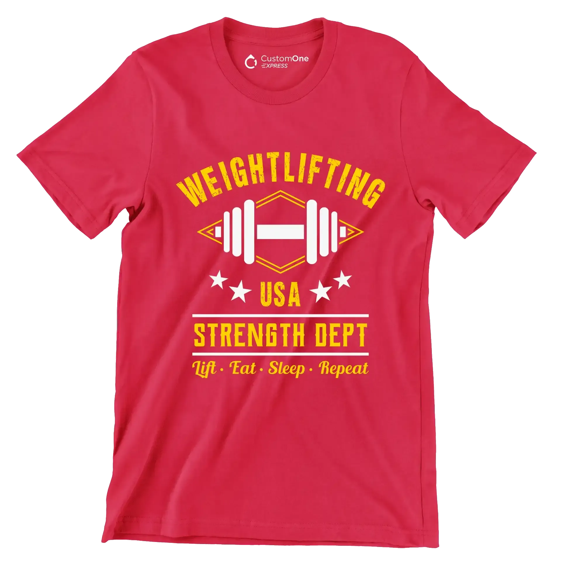 Weightlifting USA Strength Dept Lift Eat Sleep Repeat - Gym Themed T-Shirt-Red-S-Custom One Express