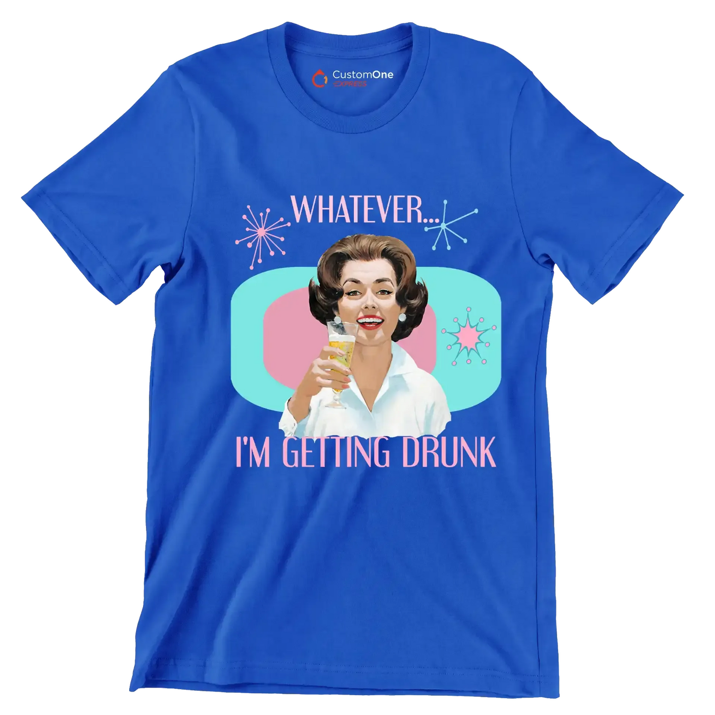 Whatever I'm getting drunk - Retro Themed T-Shirt-Blue-S-Custom One Express