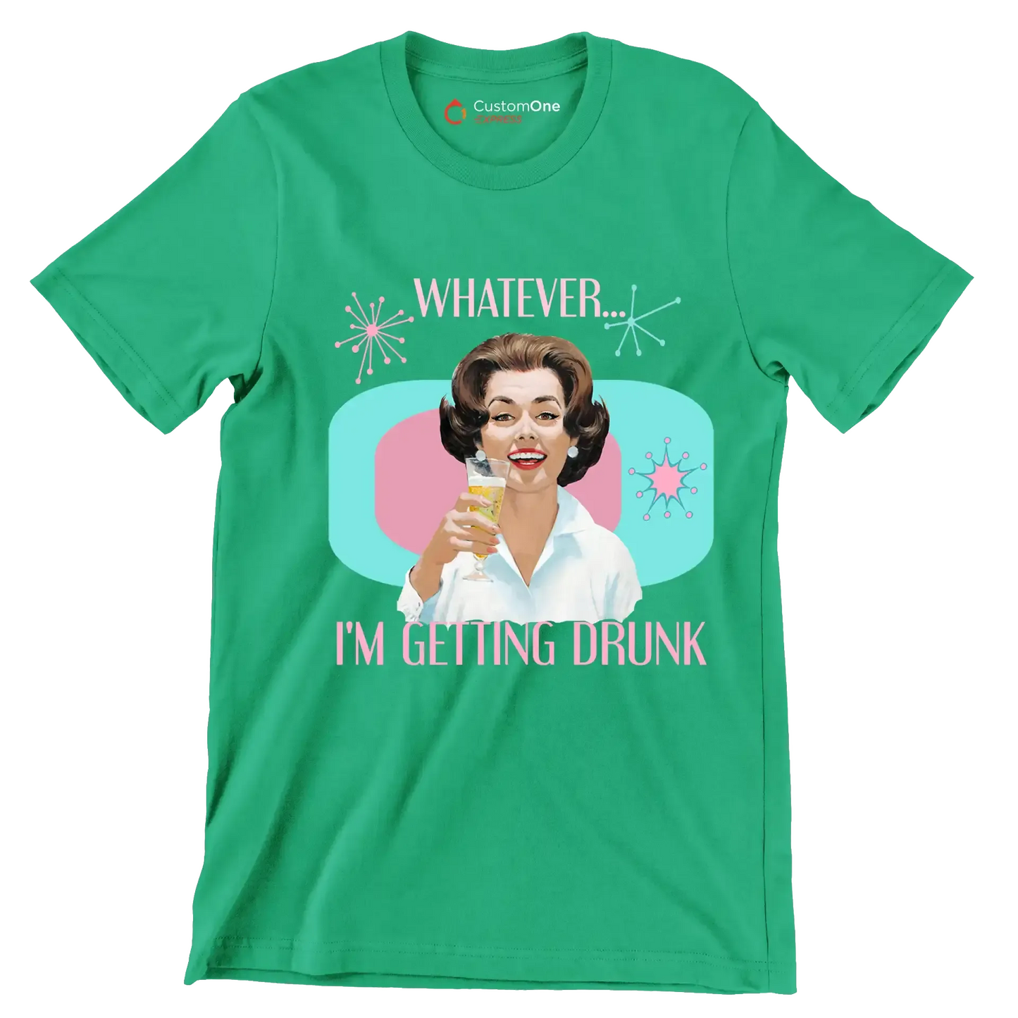 Whatever I'm getting drunk - Retro Themed T-Shirt-Green-S-Custom One Express