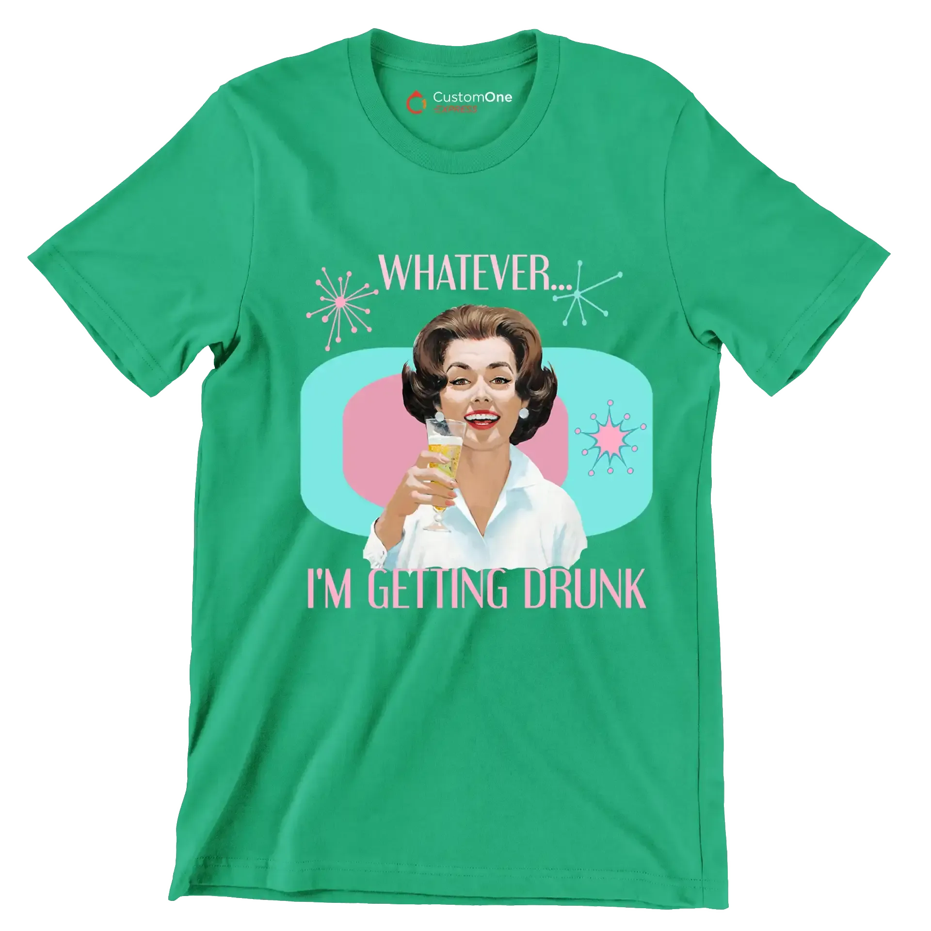 Whatever I'm getting drunk - Retro Themed T-Shirt-Green-S-Custom One Express