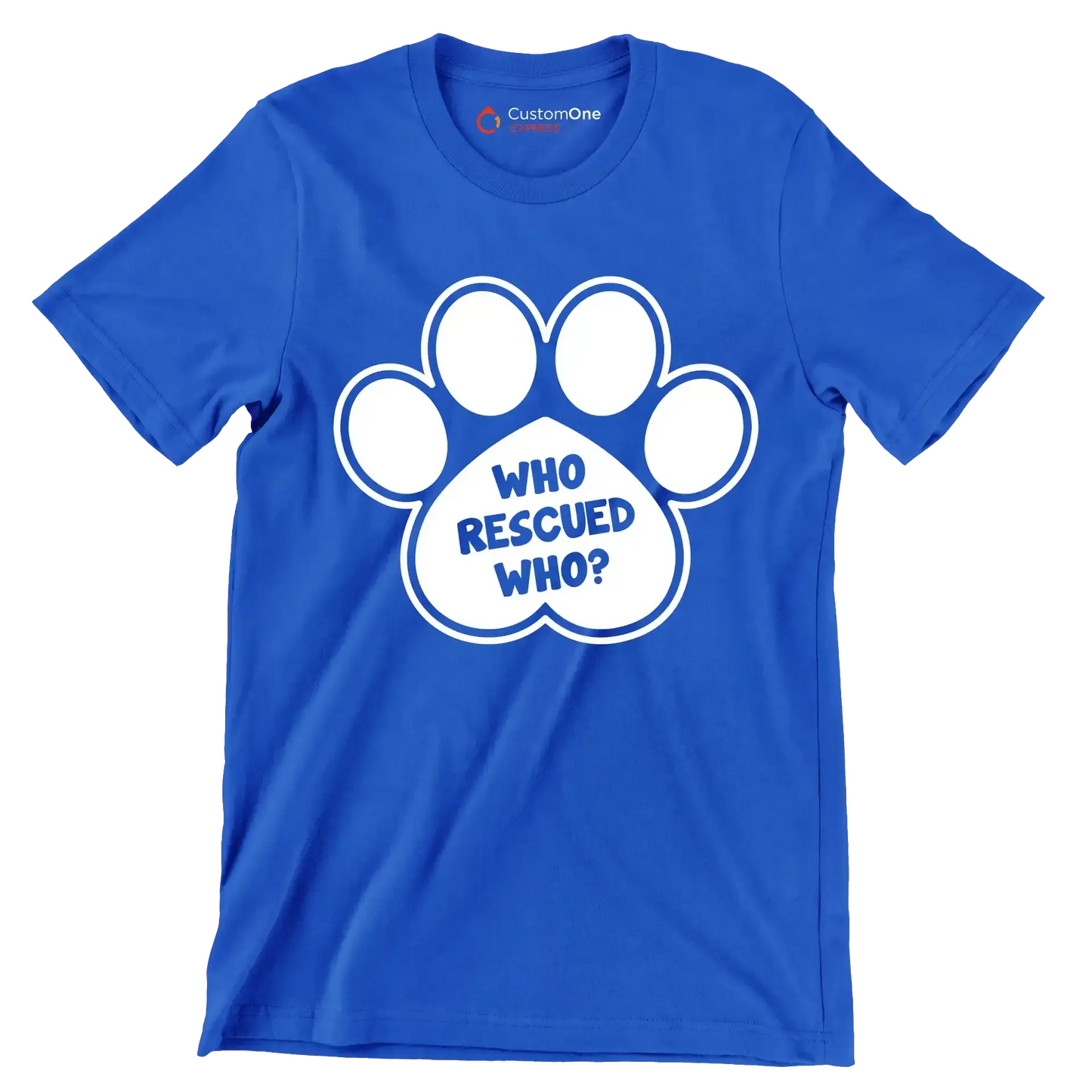 Who rescued who - Dog Themed T-Shirt-Blue-S-Custom One Express