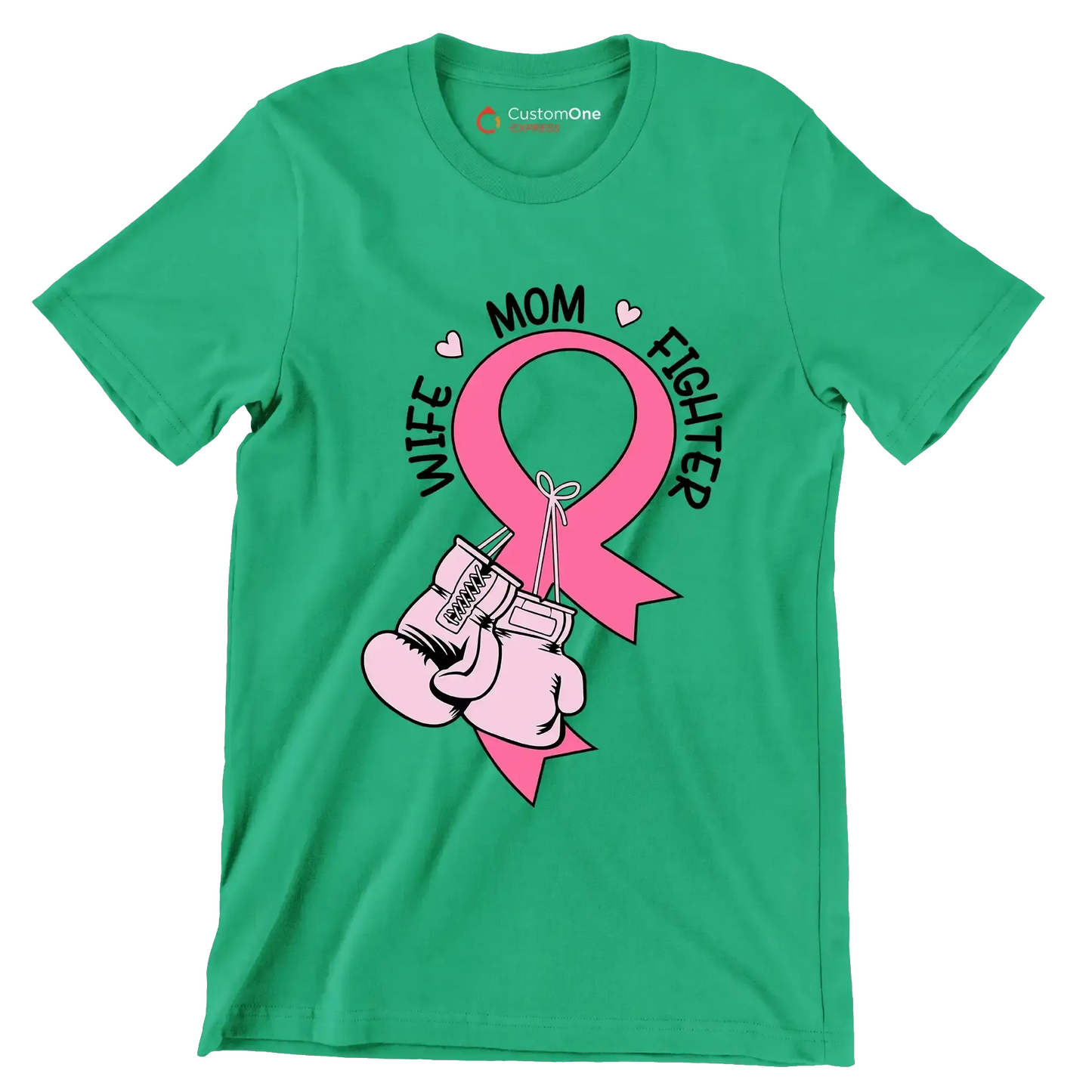 Wife Mom Fighter - Breast Cancer Awareness T-Shirt-Green-S-Custom One Express