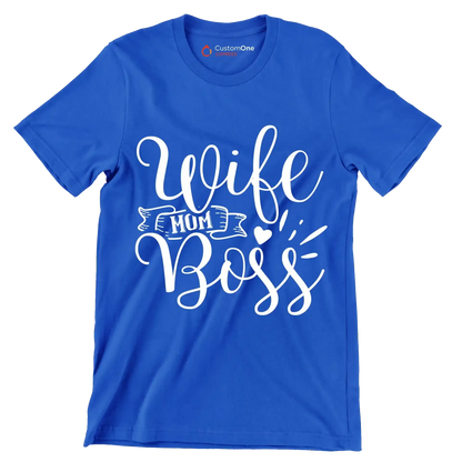 Wife mom boss - Sarcasm Themed T-Shirt-Blue-S-Custom One Express