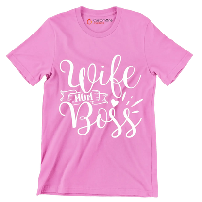 Wife mom boss - Sarcasm Themed T-Shirt-Pink-S-Custom One Express