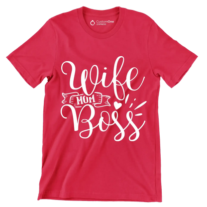 Wife mom boss - Sarcasm Themed T-Shirt-Red-S-Custom One Express