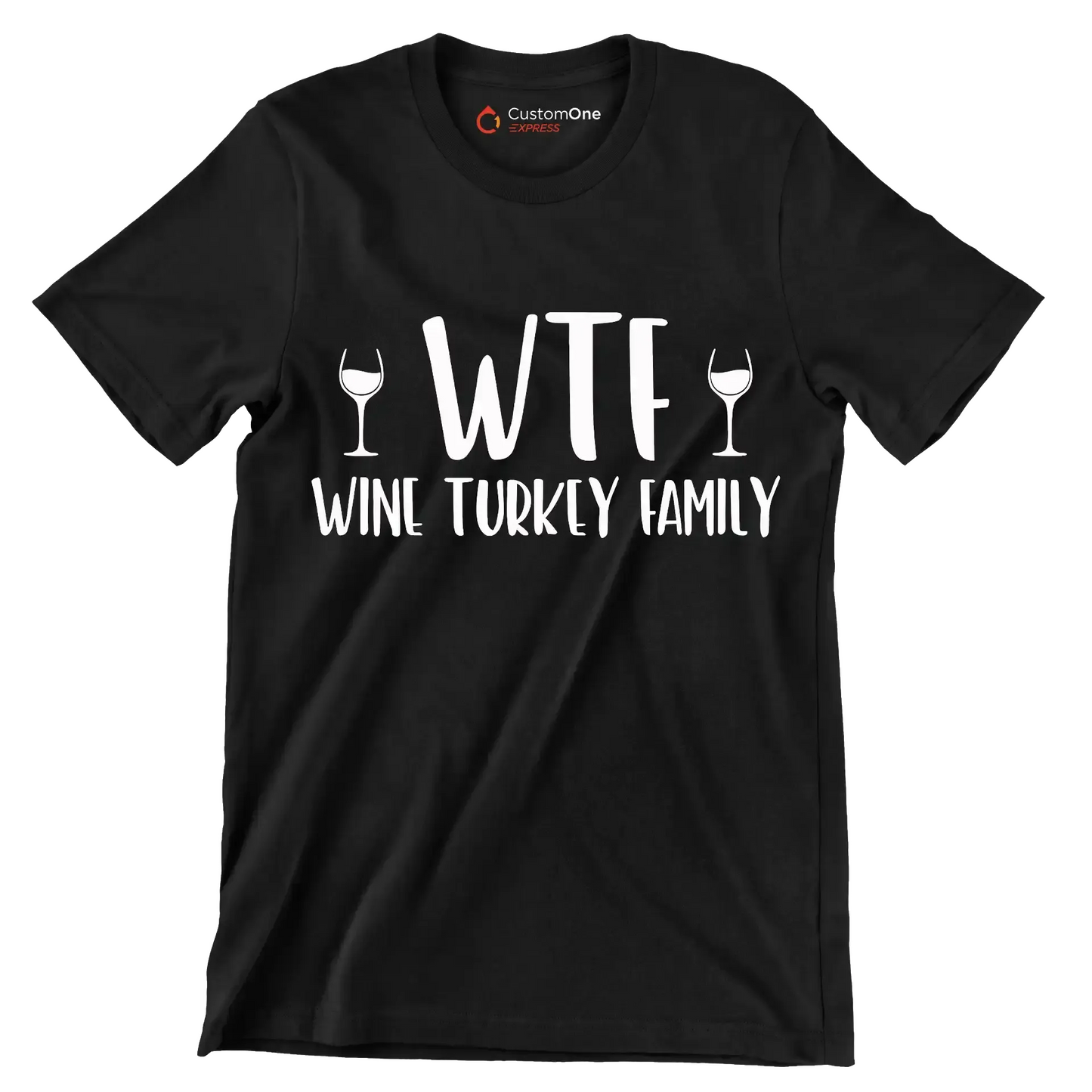 Wine Turkey Family - Thanksgiving Themed T-Shirt-Black-S-Custom One Express