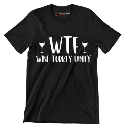 Wine Turkey Family - Thanksgiving Themed T-Shirt-Black-S-Custom One Express