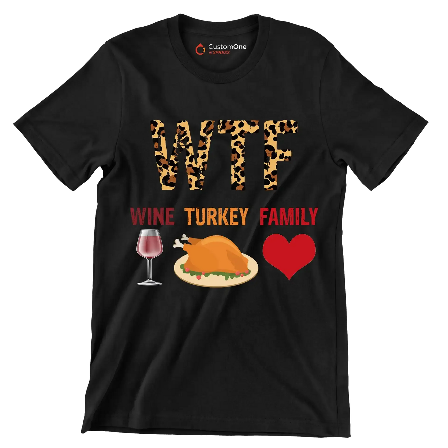 Wine Turkey Family - Thanksgiving Themed T-Shirt-Black-S-Custom One Express
