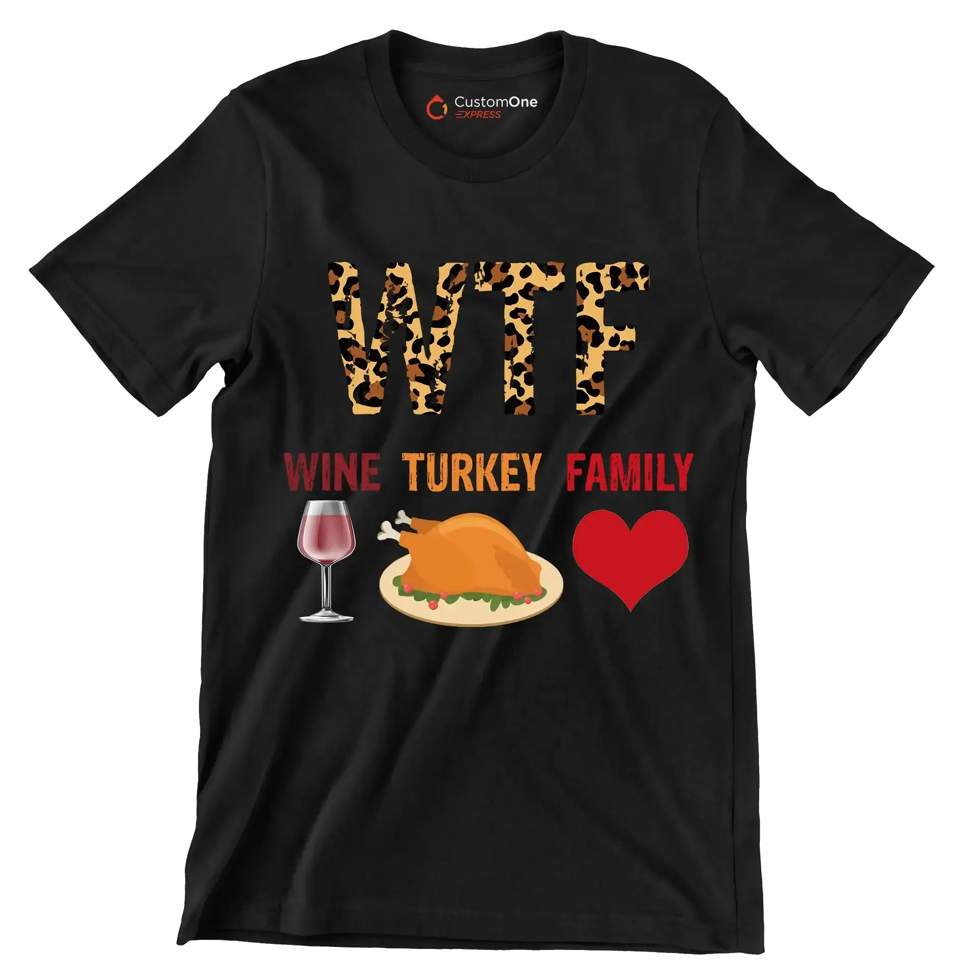 Wine Turkey Family - Thanksgiving Themed T-Shirt-Black-S-Custom One Express