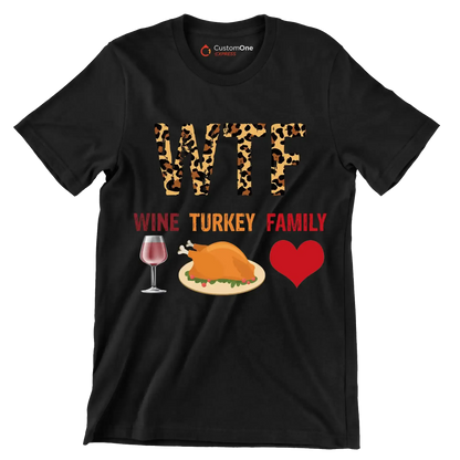 Wine Turkey Family - Thanksgiving Themed T-Shirt-Black-S-Custom One Express