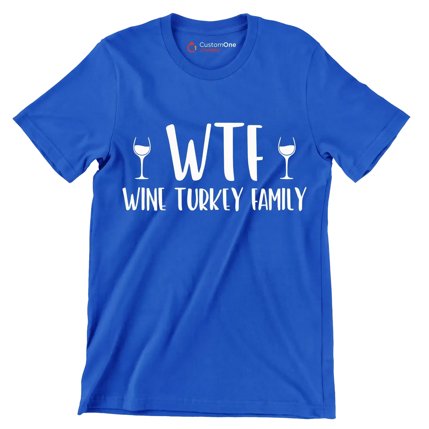 Wine Turkey Family - Thanksgiving Themed T-Shirt-Blue-S-Custom One Express