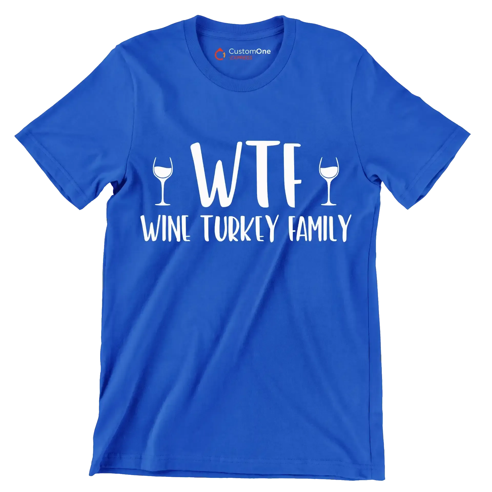 Wine Turkey Family - Thanksgiving Themed T-Shirt-Blue-S-Custom One Express