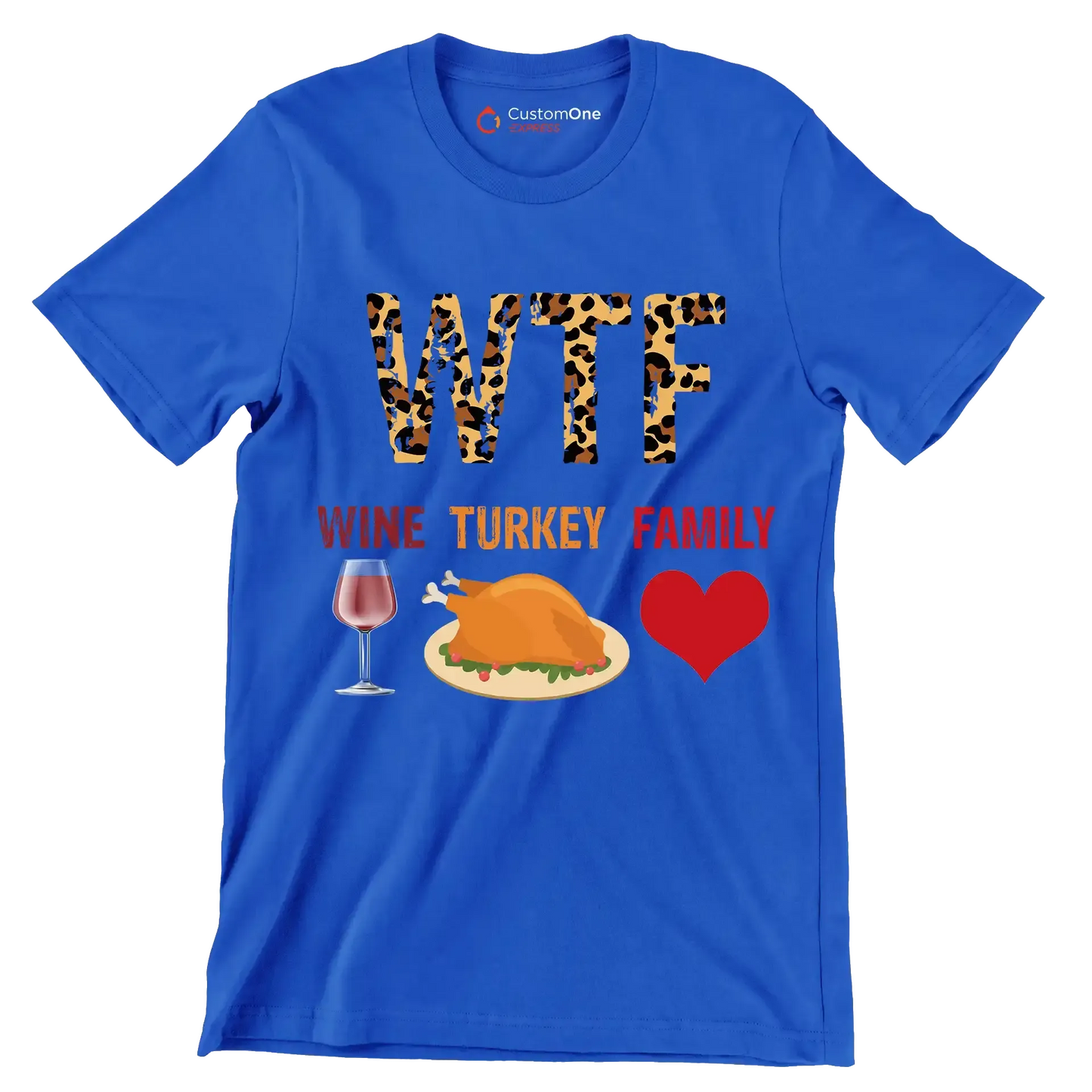 Wine Turkey Family - Thanksgiving Themed T-Shirt-Blue-S-Custom One Express