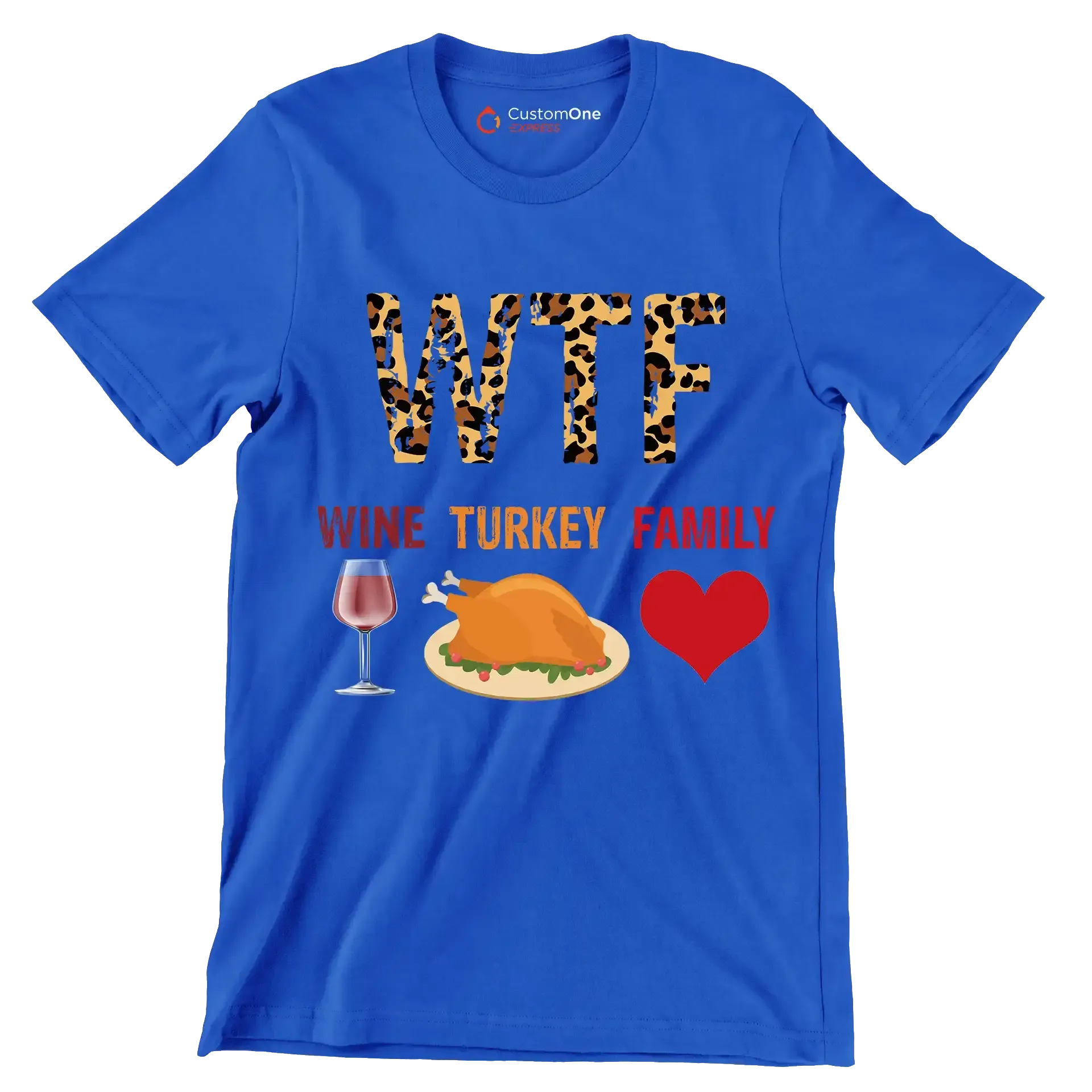 Wine Turkey Family - Thanksgiving Themed T-Shirt-Blue-S-Custom One Express
