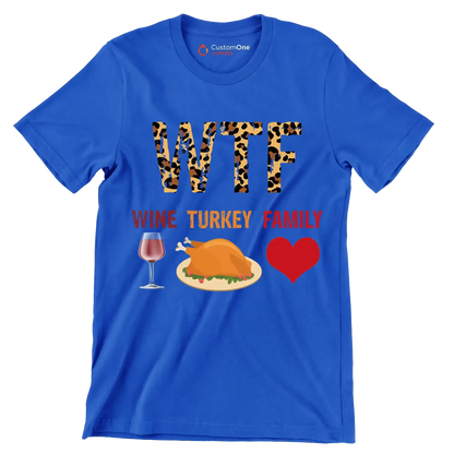 Wine Turkey Family - Thanksgiving Themed T-Shirt-Blue-S-Custom One Express