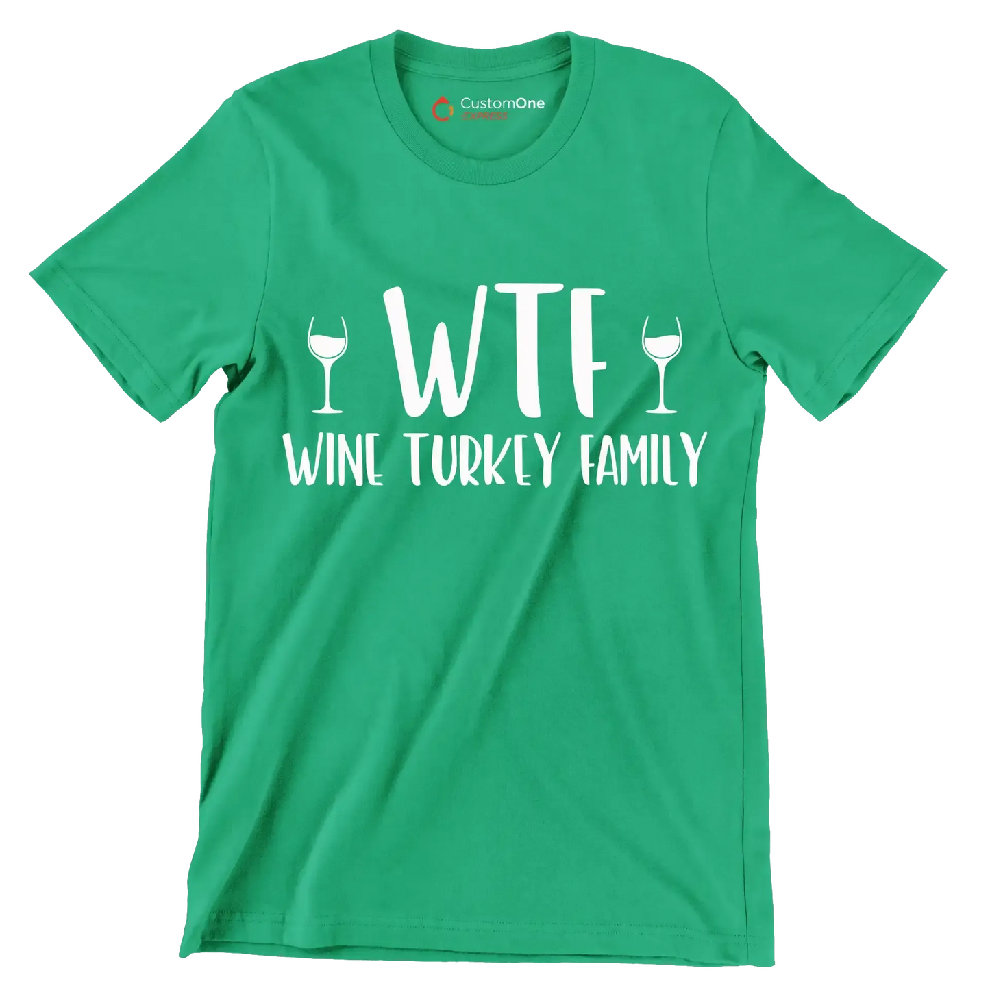 Wine Turkey Family - Thanksgiving Themed T-Shirt-Green-S-Custom One Express