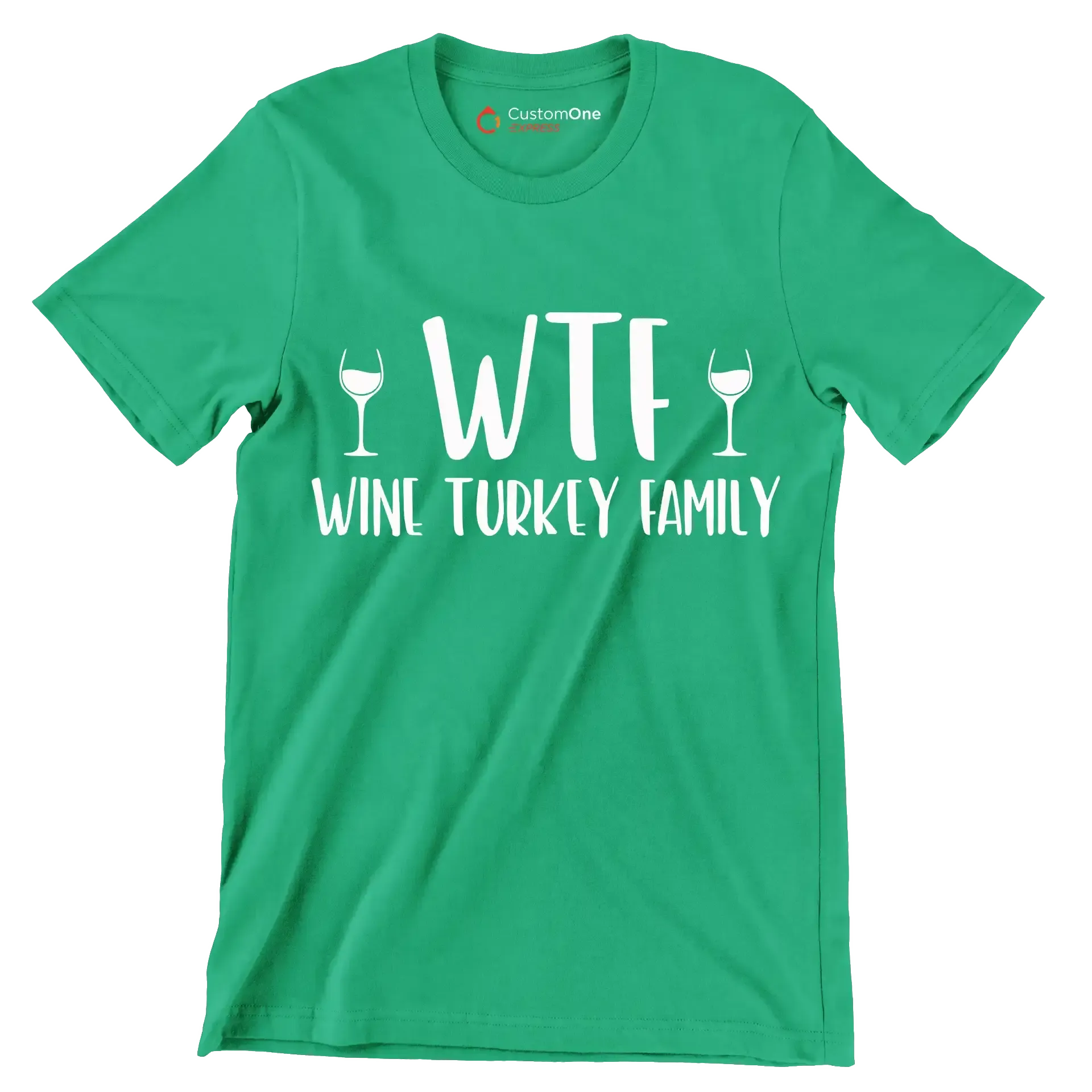 Wine Turkey Family - Thanksgiving Themed T-Shirt-Green-S-Custom One Express