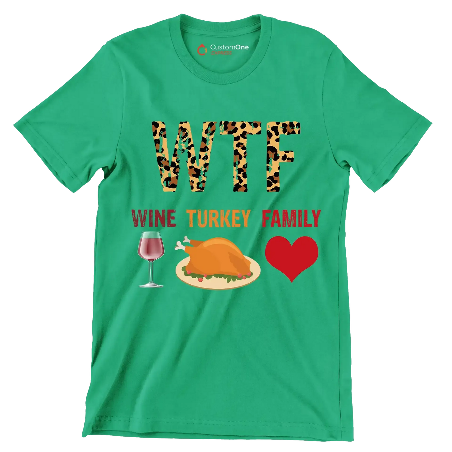 Wine Turkey Family - Thanksgiving Themed T-Shirt-Green-S-Custom One Express