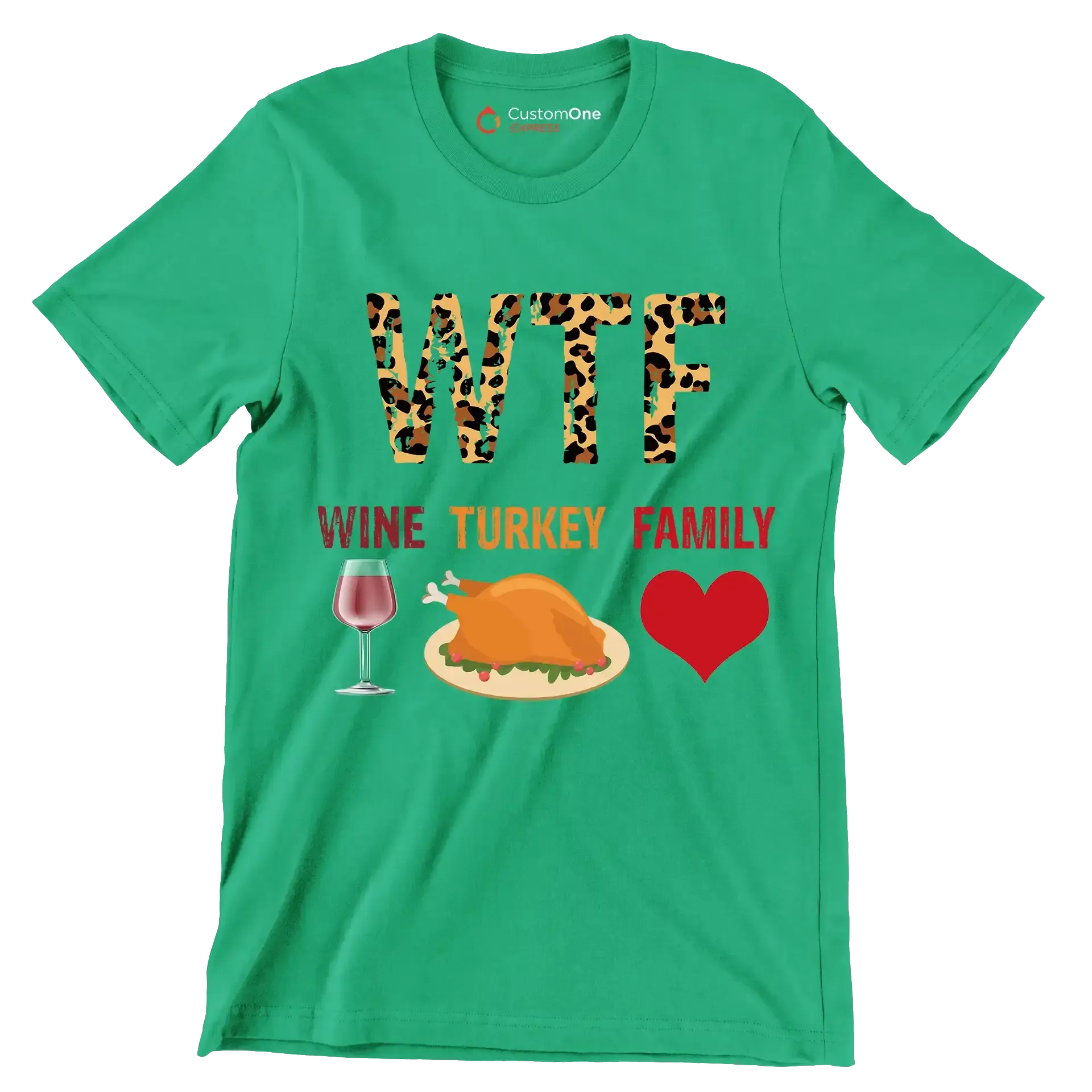 Wine Turkey Family - Thanksgiving Themed T-Shirt-Green-S-Custom One Express