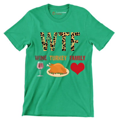 Wine Turkey Family - Thanksgiving Themed T-Shirt-Green-S-Custom One Express