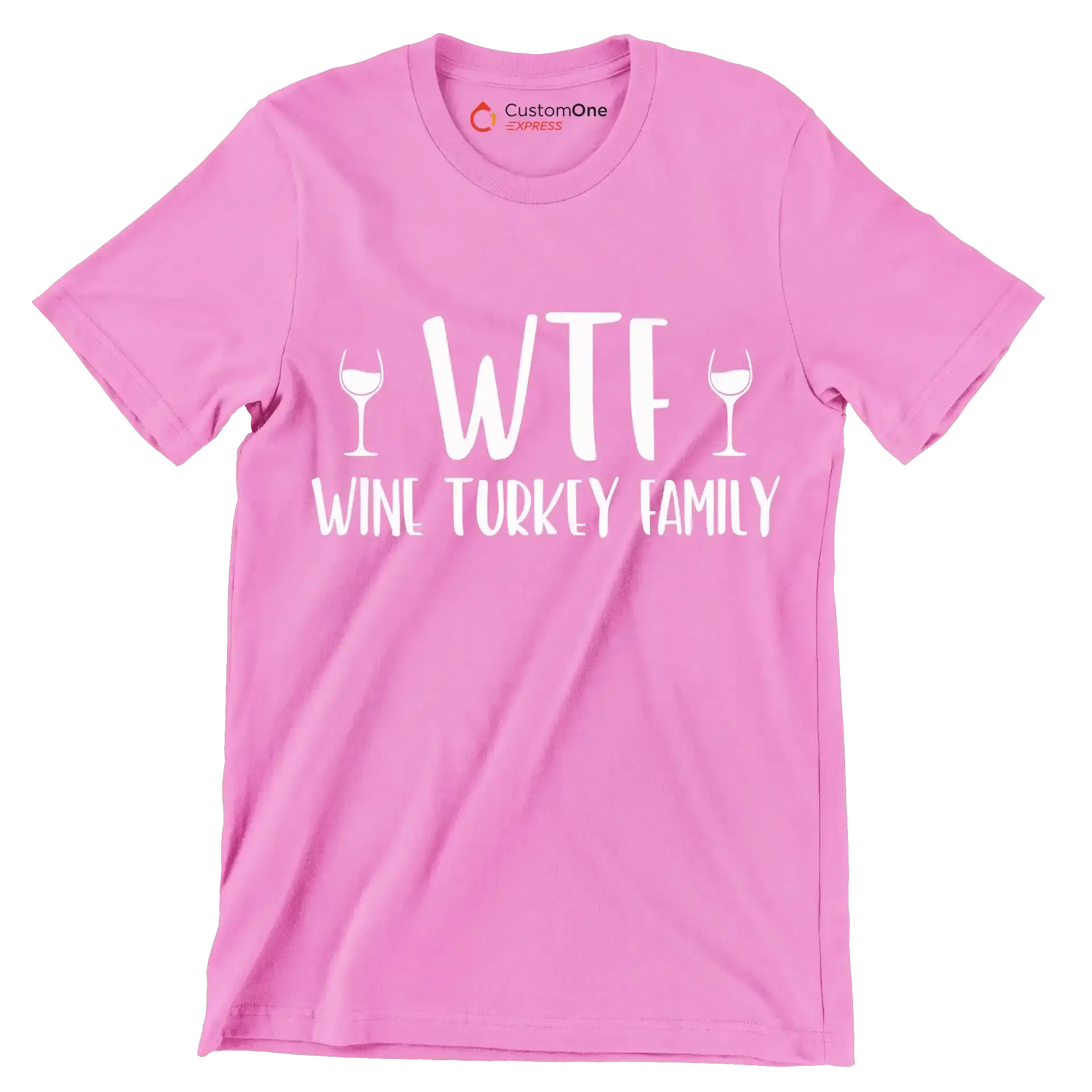 Wine Turkey Family - Thanksgiving Themed T-Shirt-Pink-S-Custom One Express