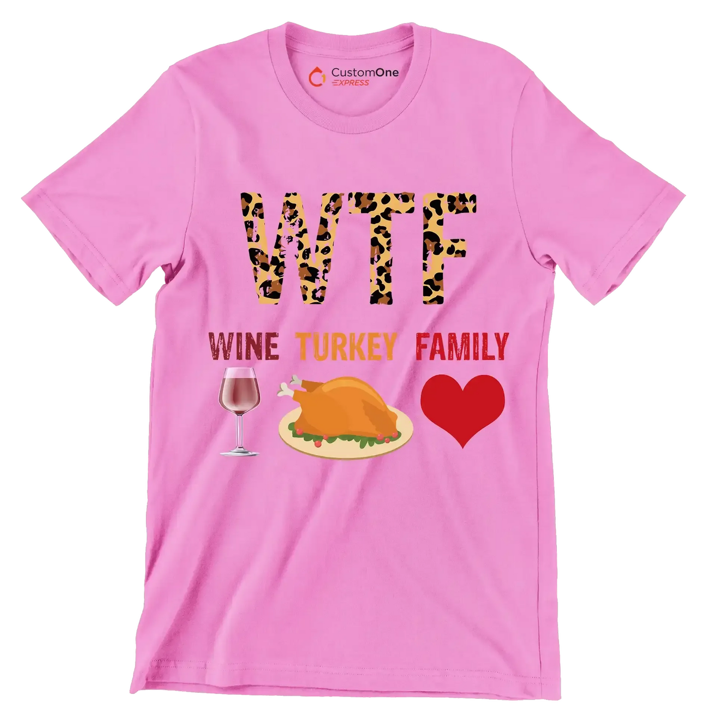 Wine Turkey Family - Thanksgiving Themed T-Shirt-Pink-S-Custom One Express