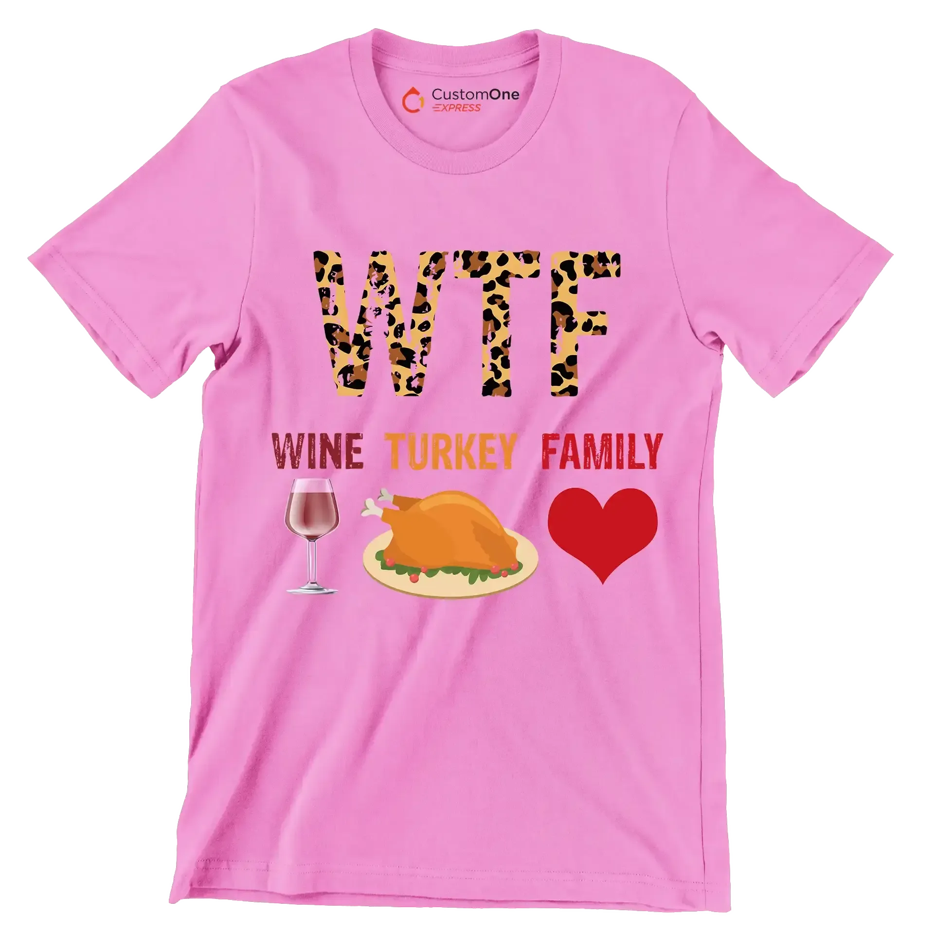 Wine Turkey Family - Thanksgiving Themed T-Shirt-Pink-S-Custom One Express