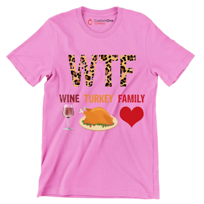 Wine Turkey Family - Thanksgiving Themed T-Shirt-Pink-S-Custom One Express