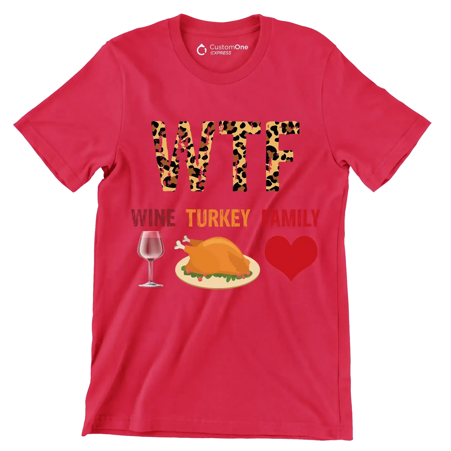 Wine Turkey Family - Thanksgiving Themed T-Shirt-Red-S-Custom One Express
