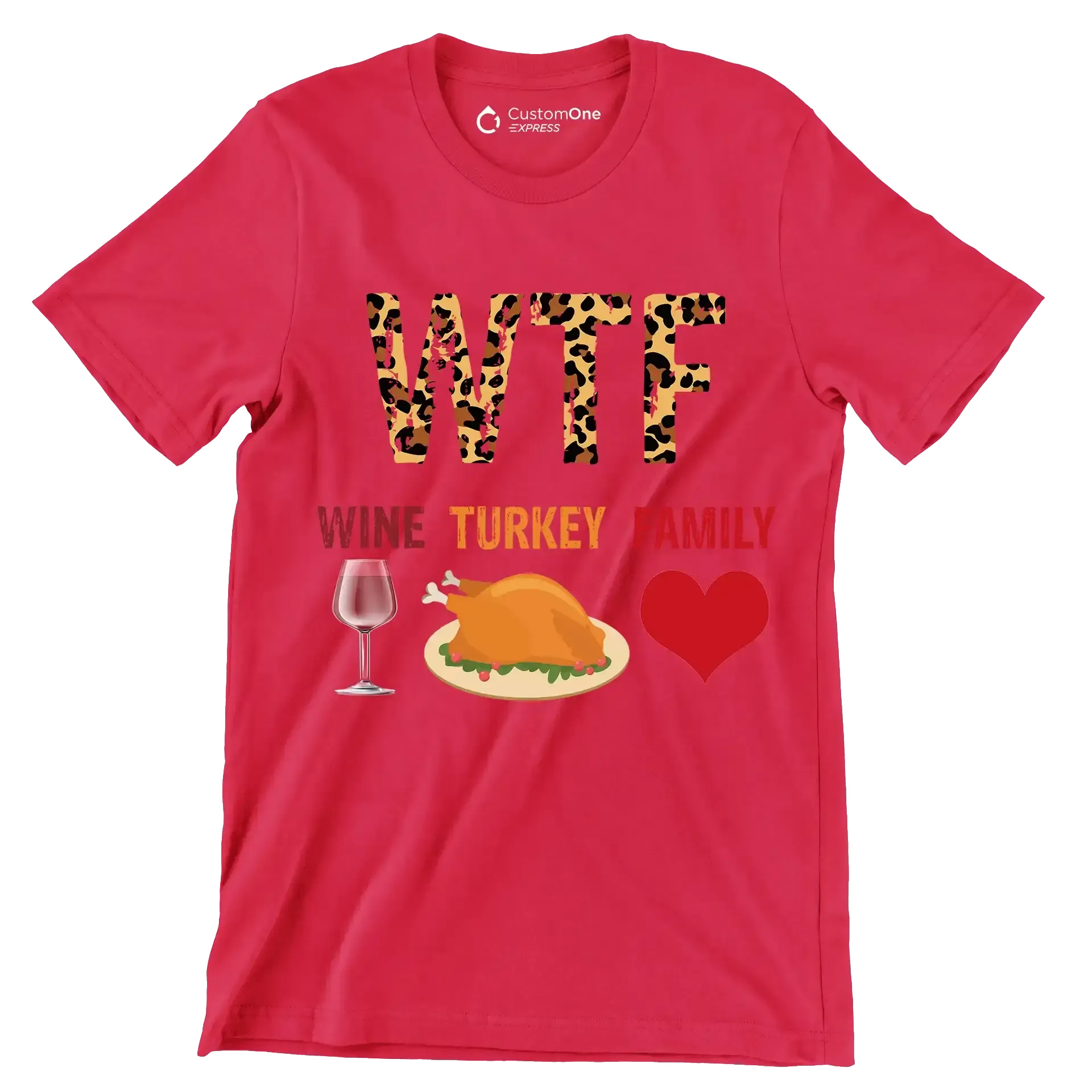 Wine Turkey Family - Thanksgiving Themed T-Shirt-Red-S-Custom One Express
