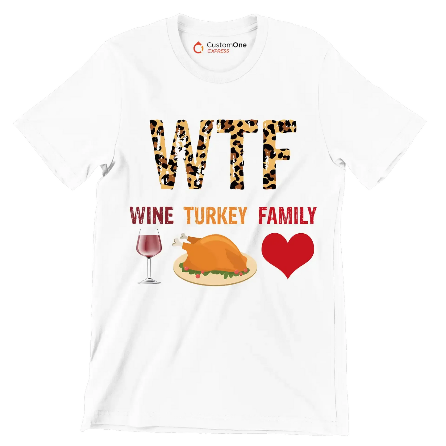 Wine Turkey Family - Thanksgiving Themed T-Shirt-White-S-Custom One Express