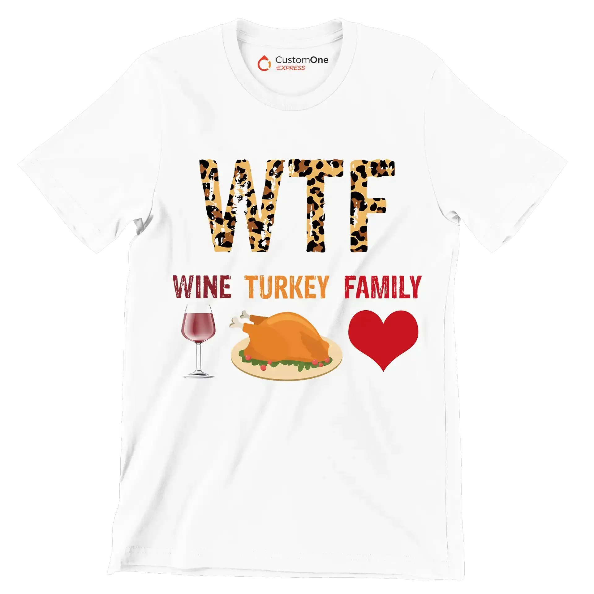 Wine Turkey Family - Thanksgiving Themed T-Shirt-White-S-Custom One Express
