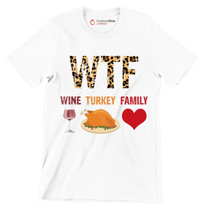 Wine Turkey Family - Thanksgiving Themed T-Shirt-White-S-Custom One Express