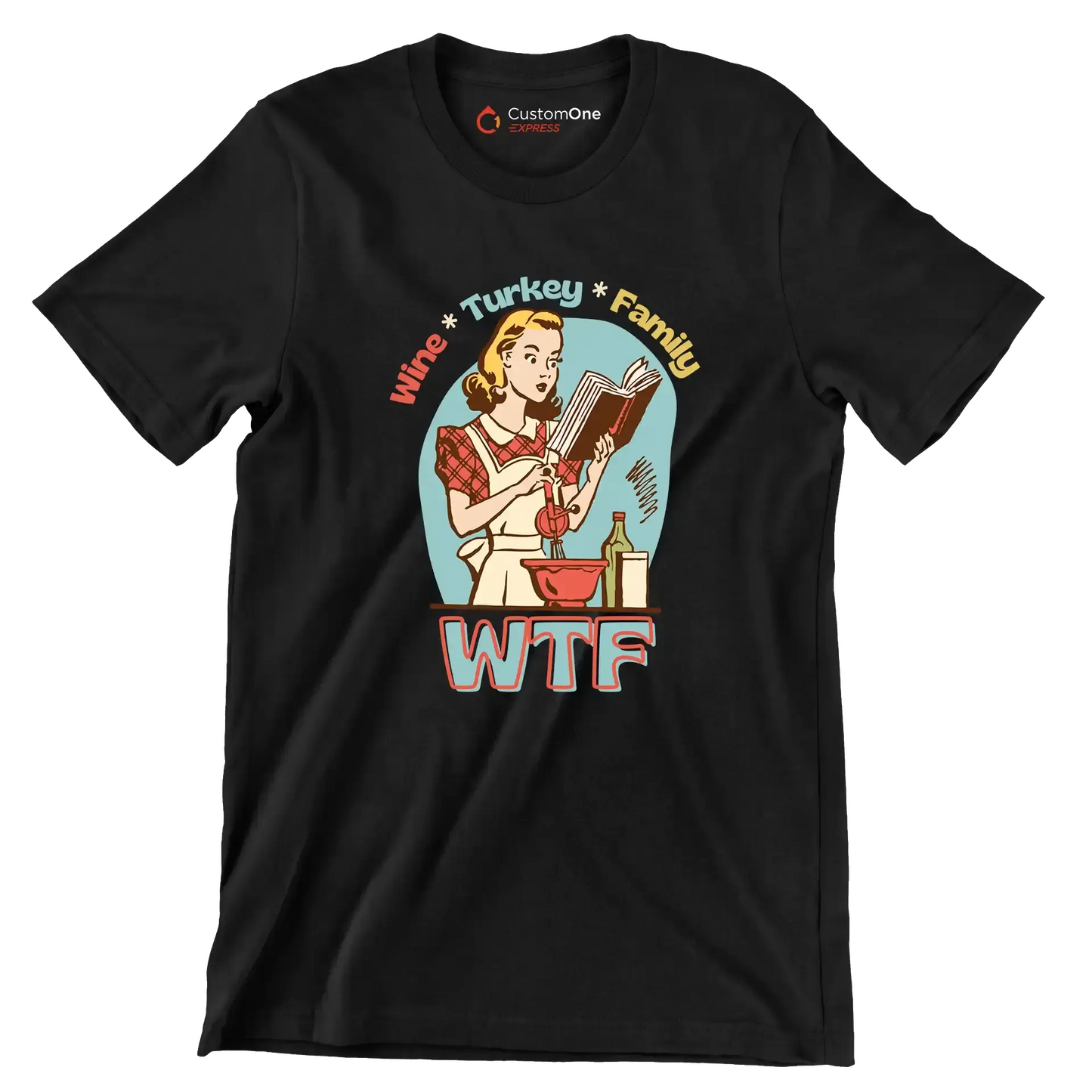 Wine Turkey family wtf - Retro Themed T-Shirt-Black-S-Custom One Express