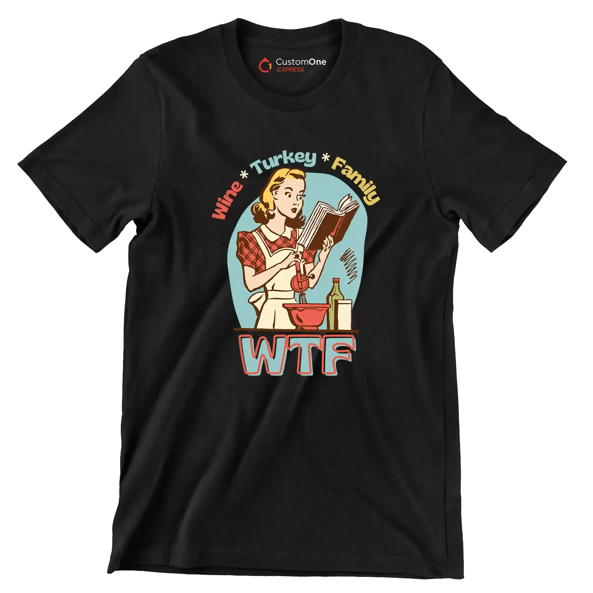 Wine Turkey family wtf - Retro Themed T-Shirt-Black-S-Custom One Express
