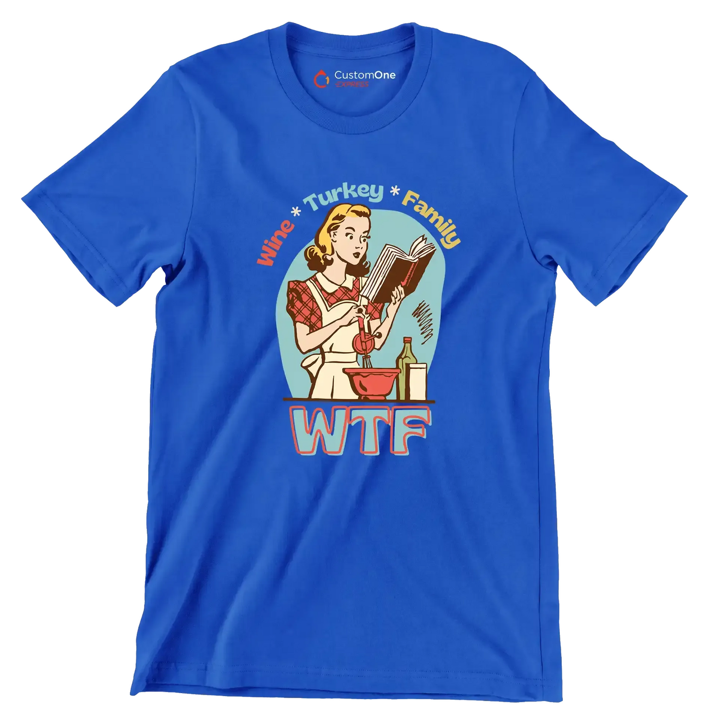Wine Turkey family wtf - Retro Themed T-Shirt-Blue-S-Custom One Express