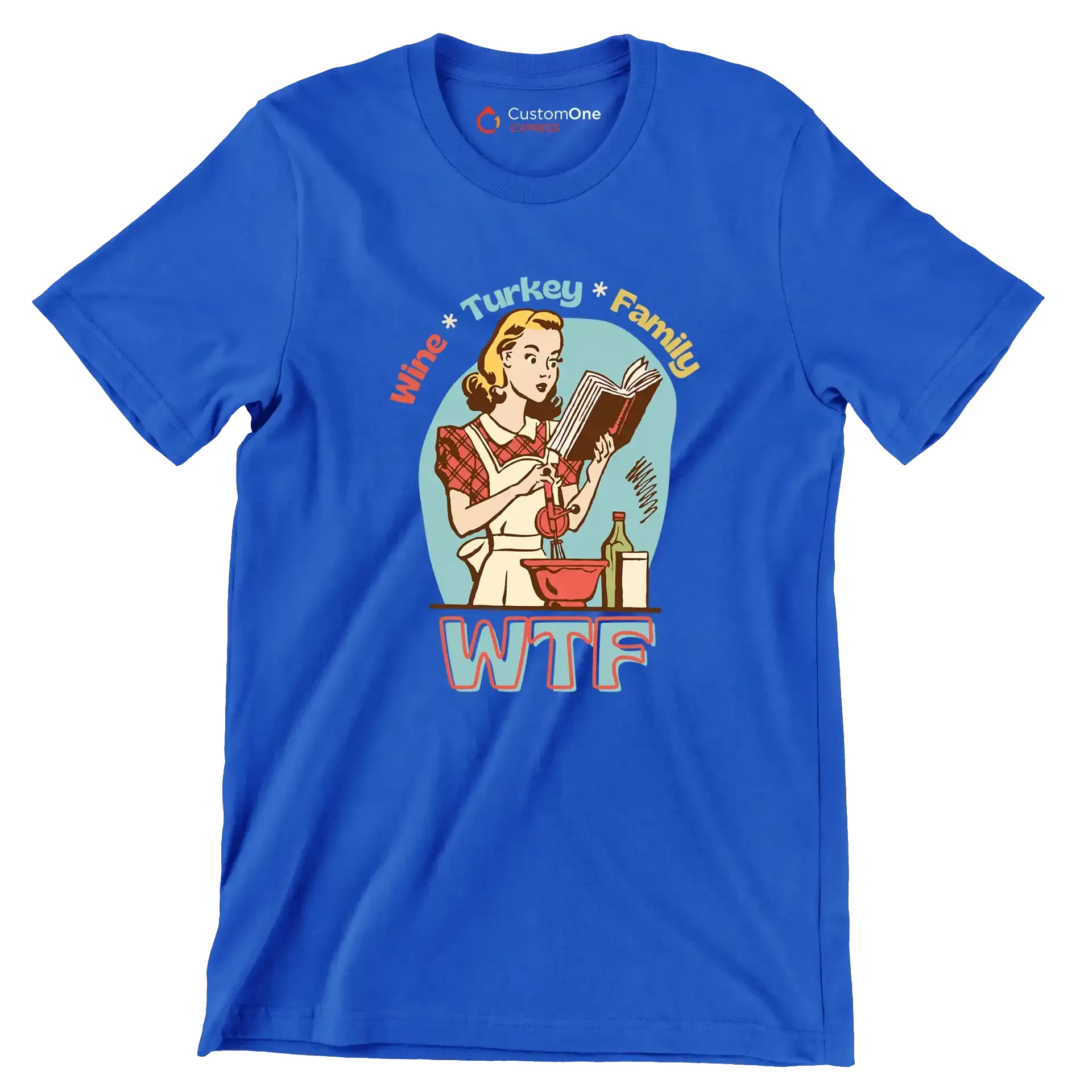 Wine Turkey family wtf - Retro Themed T-Shirt-Blue-S-Custom One Express