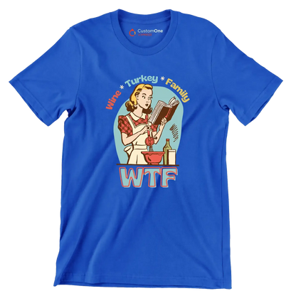 Wine Turkey family wtf - Retro Themed T-Shirt-Blue-S-Custom One Express