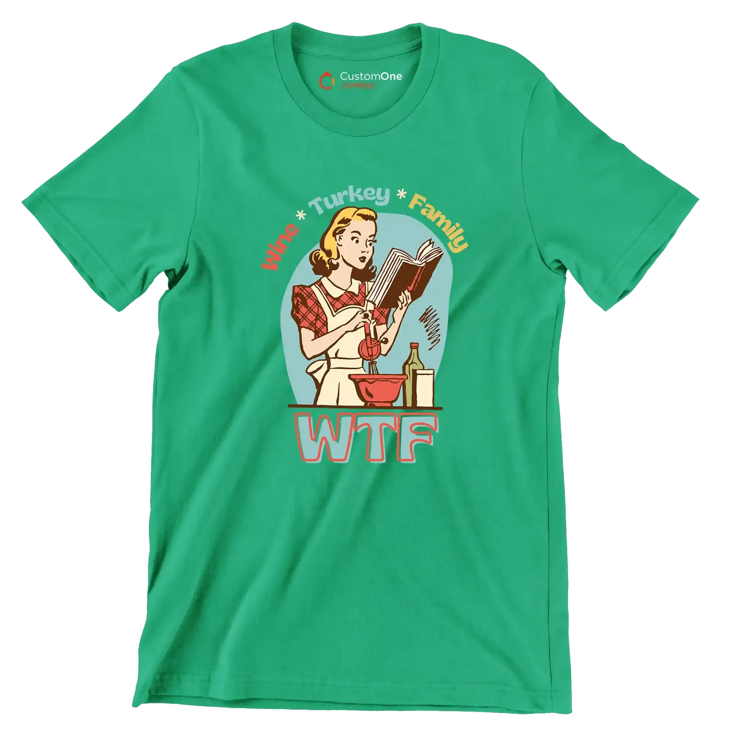 Wine Turkey family wtf - Retro Themed T-Shirt-Green-S-Custom One Express
