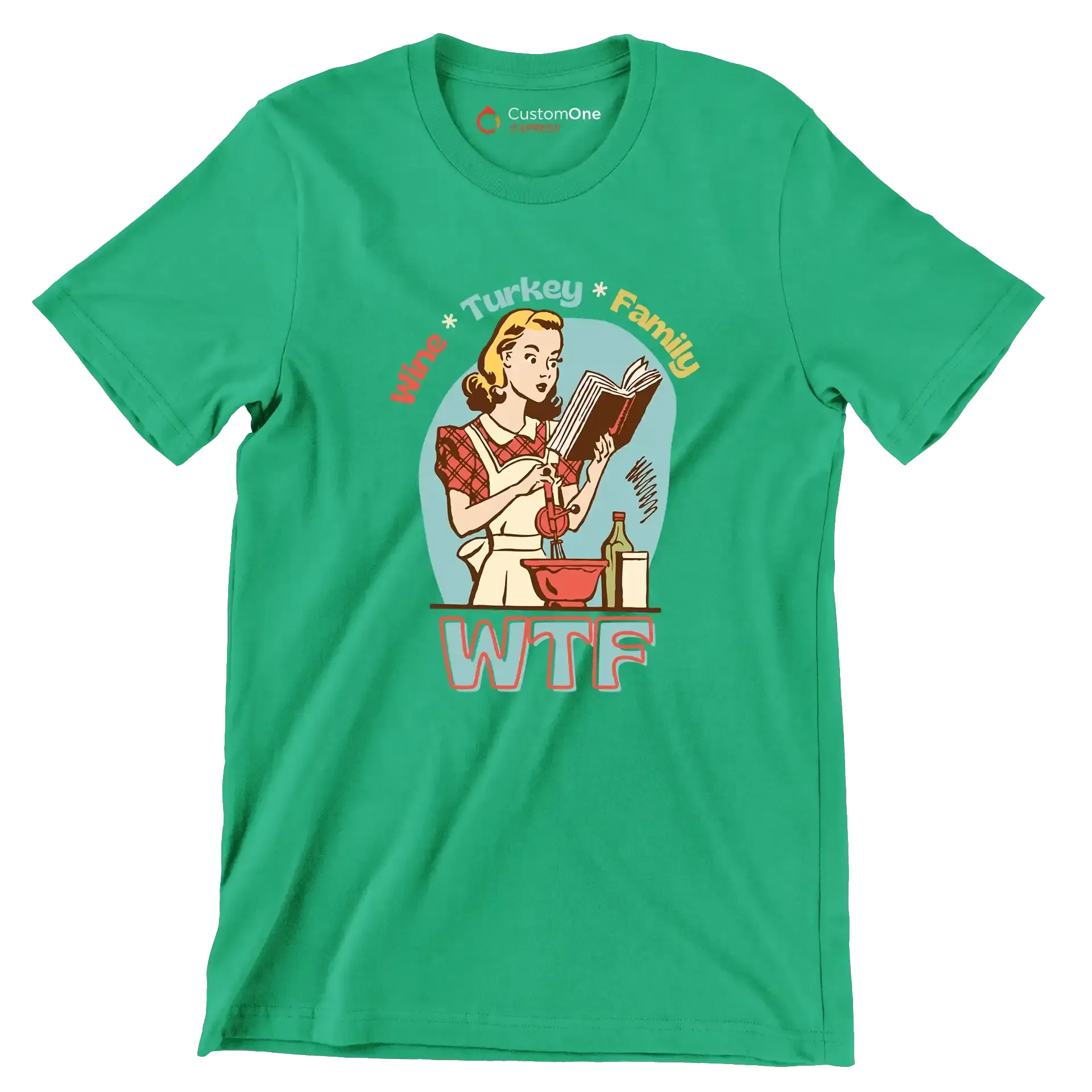Wine Turkey family wtf - Retro Themed T-Shirt-Green-S-Custom One Express
