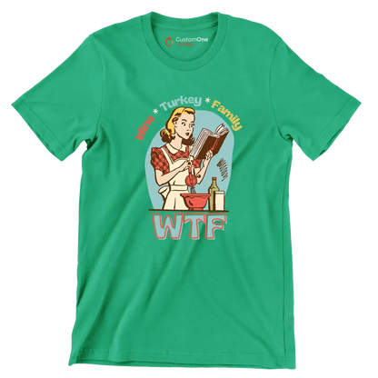 Wine Turkey family wtf - Retro Themed T-Shirt-Green-S-Custom One Express