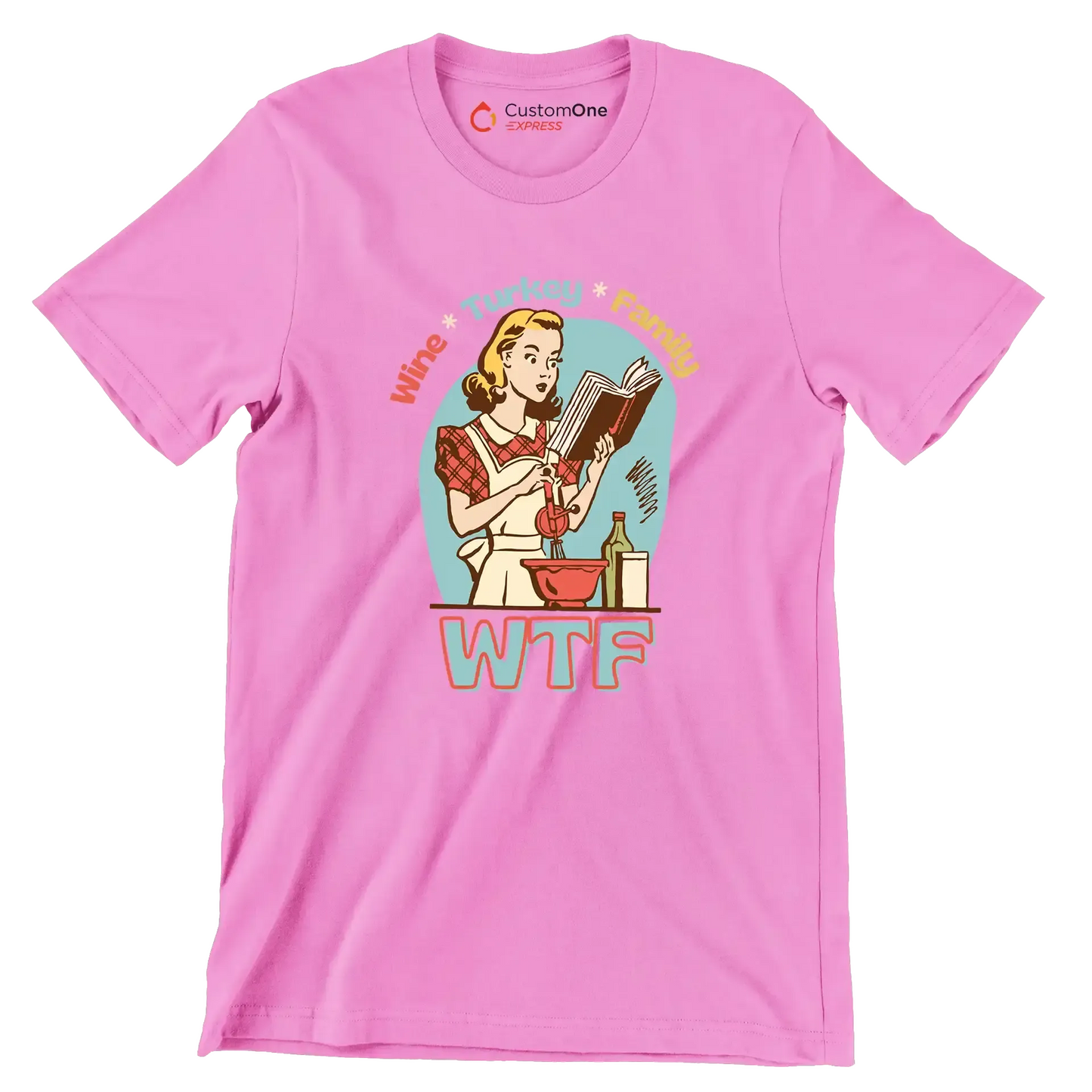 Wine Turkey family wtf - Retro Themed T-Shirt-Pink-S-Custom One Express