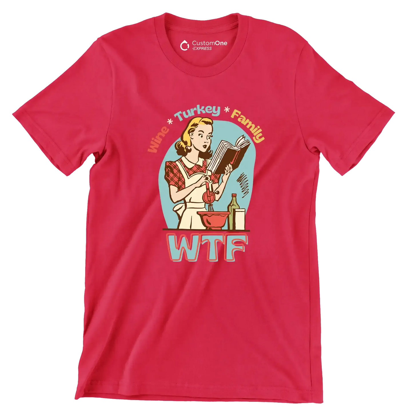 Wine Turkey family wtf - Retro Themed T-Shirt-Red-S-Custom One Express