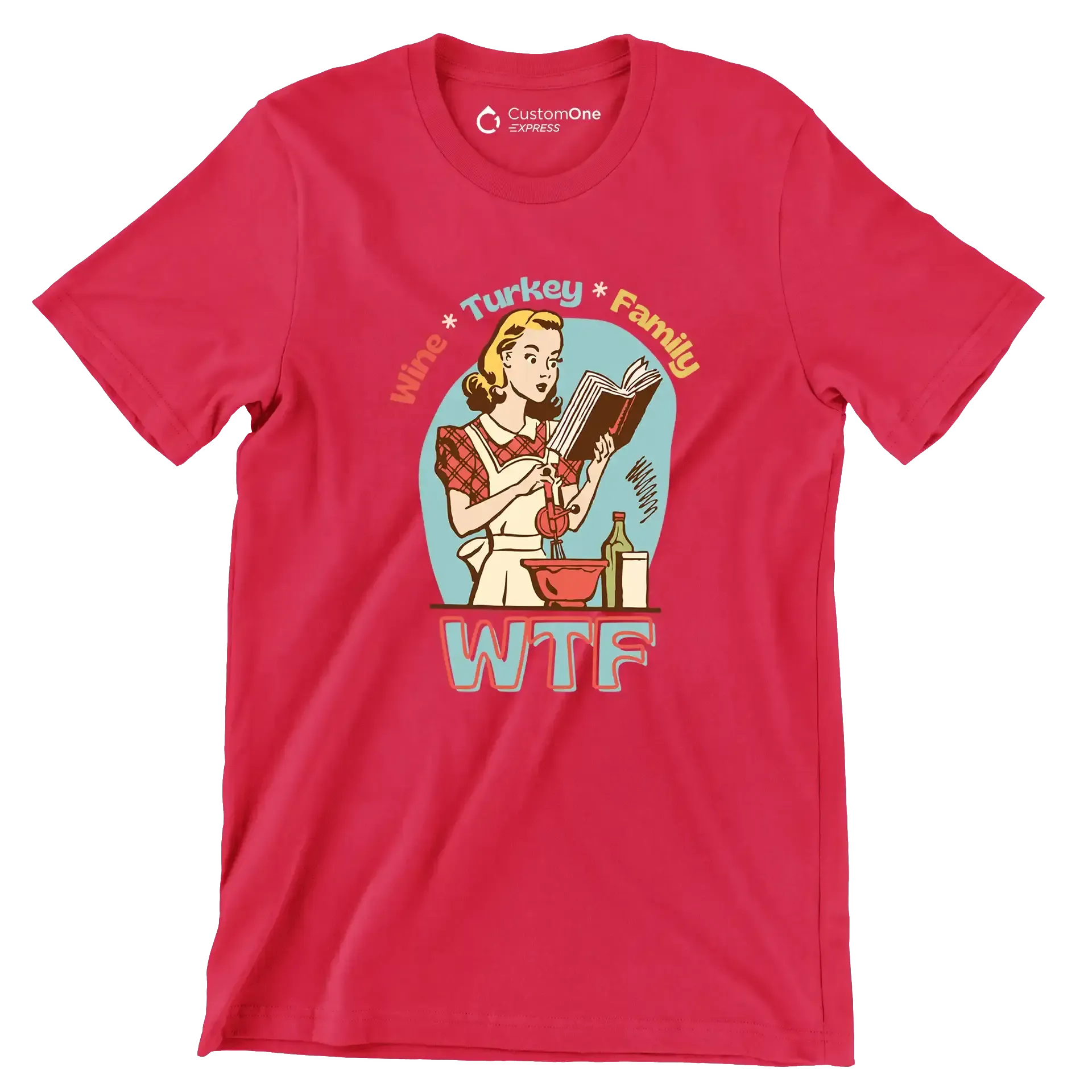 Wine Turkey family wtf - Retro Themed T-Shirt-Red-S-Custom One Express