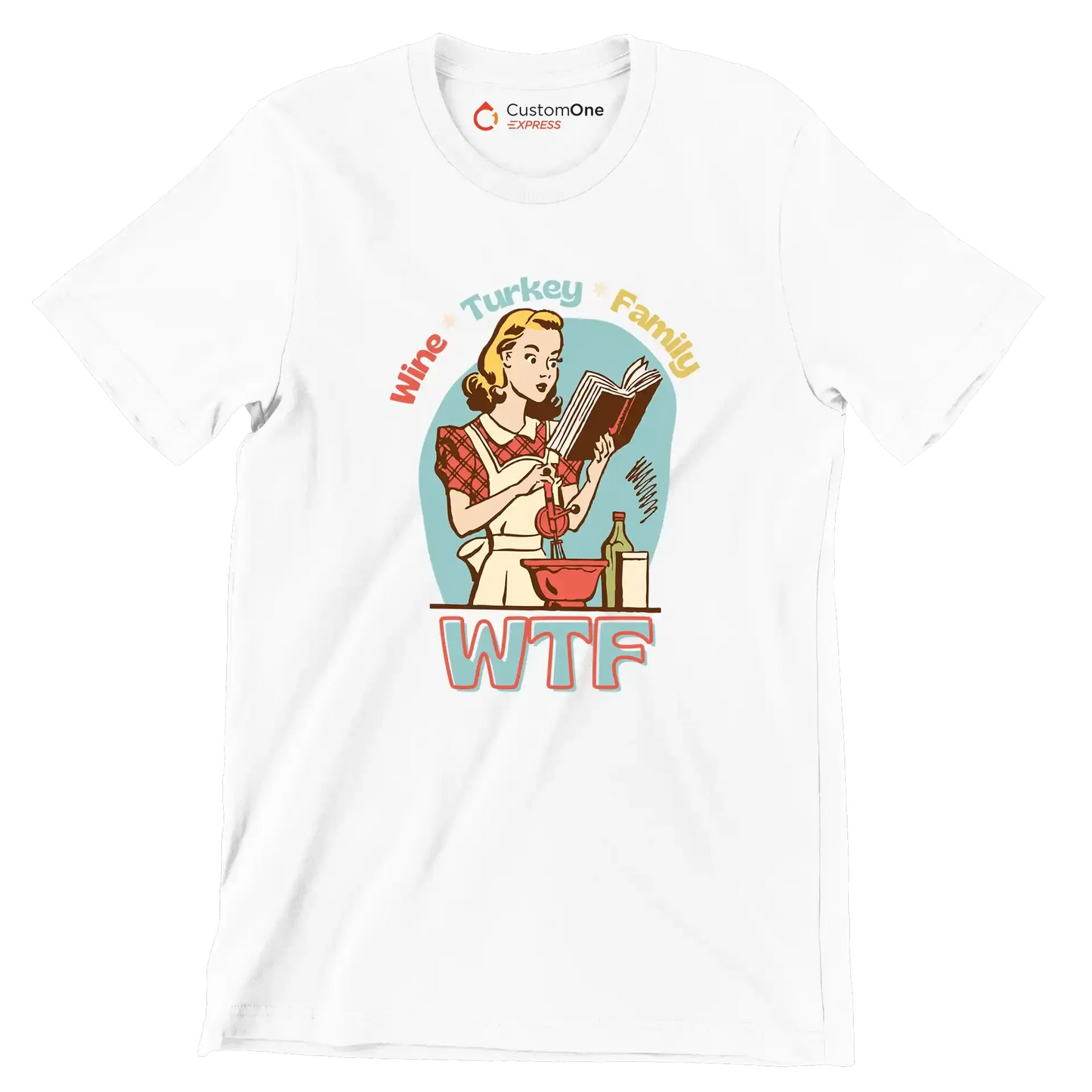 Wine Turkey family wtf - Retro Themed T-Shirt-White-S-Custom One Express