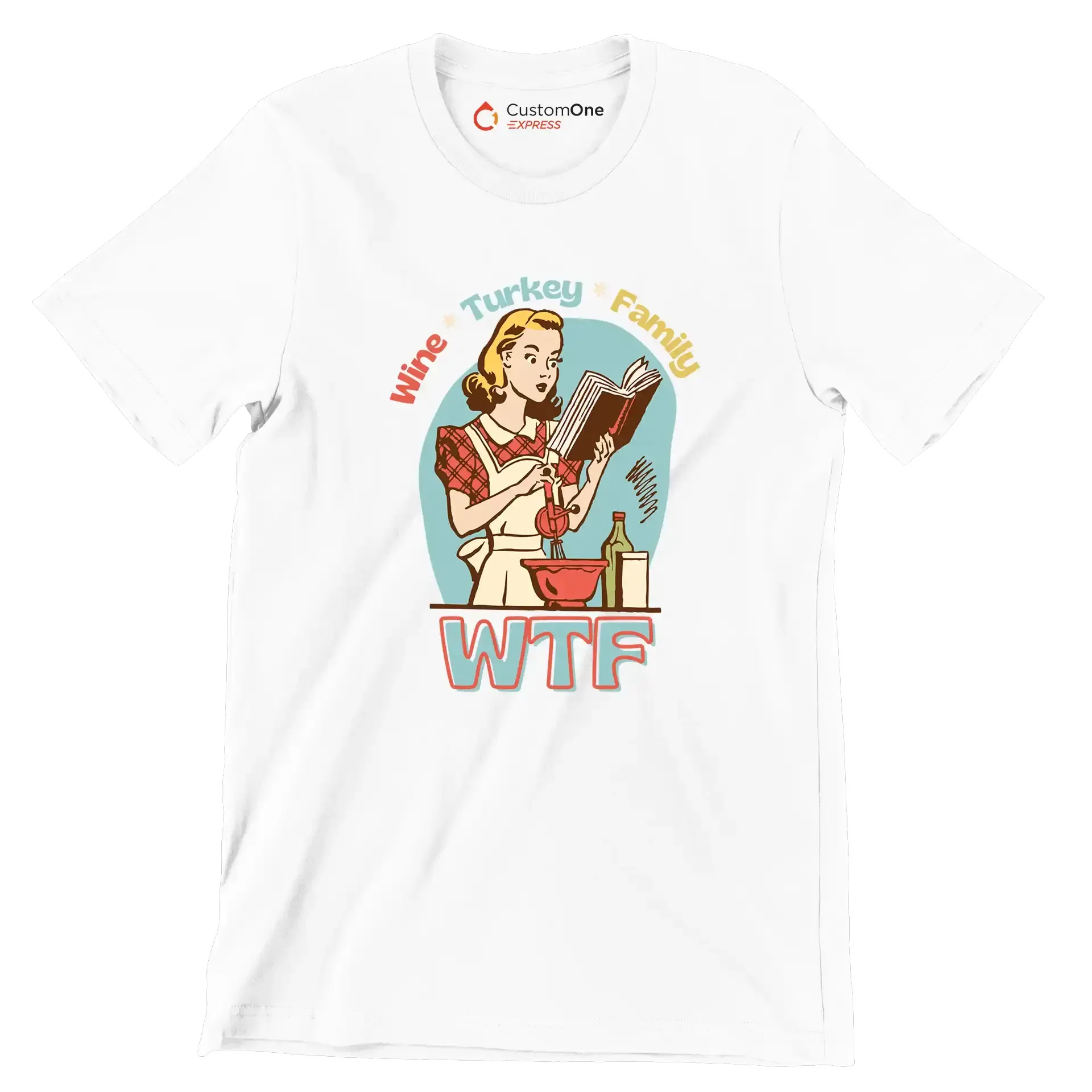 Wine Turkey family wtf - Retro Themed T-Shirt-White-S-Custom One Express
