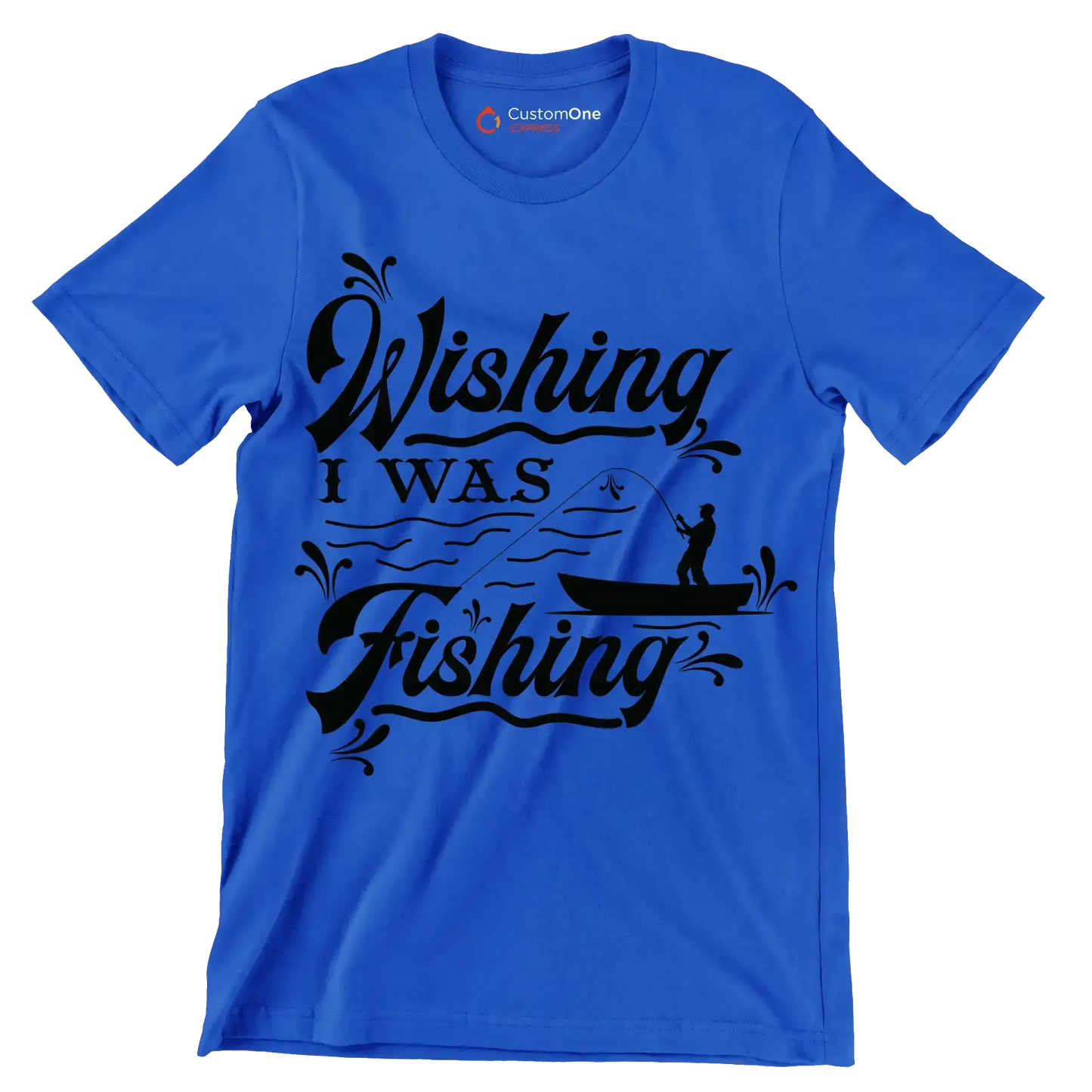 Wishing I was fishing - Fishing Themed T-Shirt-Blue-S-Custom One Express