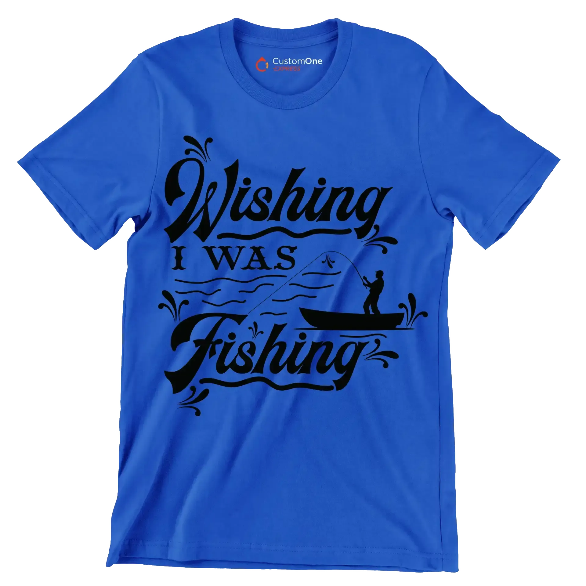 Wishing I was fishing - Fishing Themed T-Shirt-Blue-S-Custom One Express