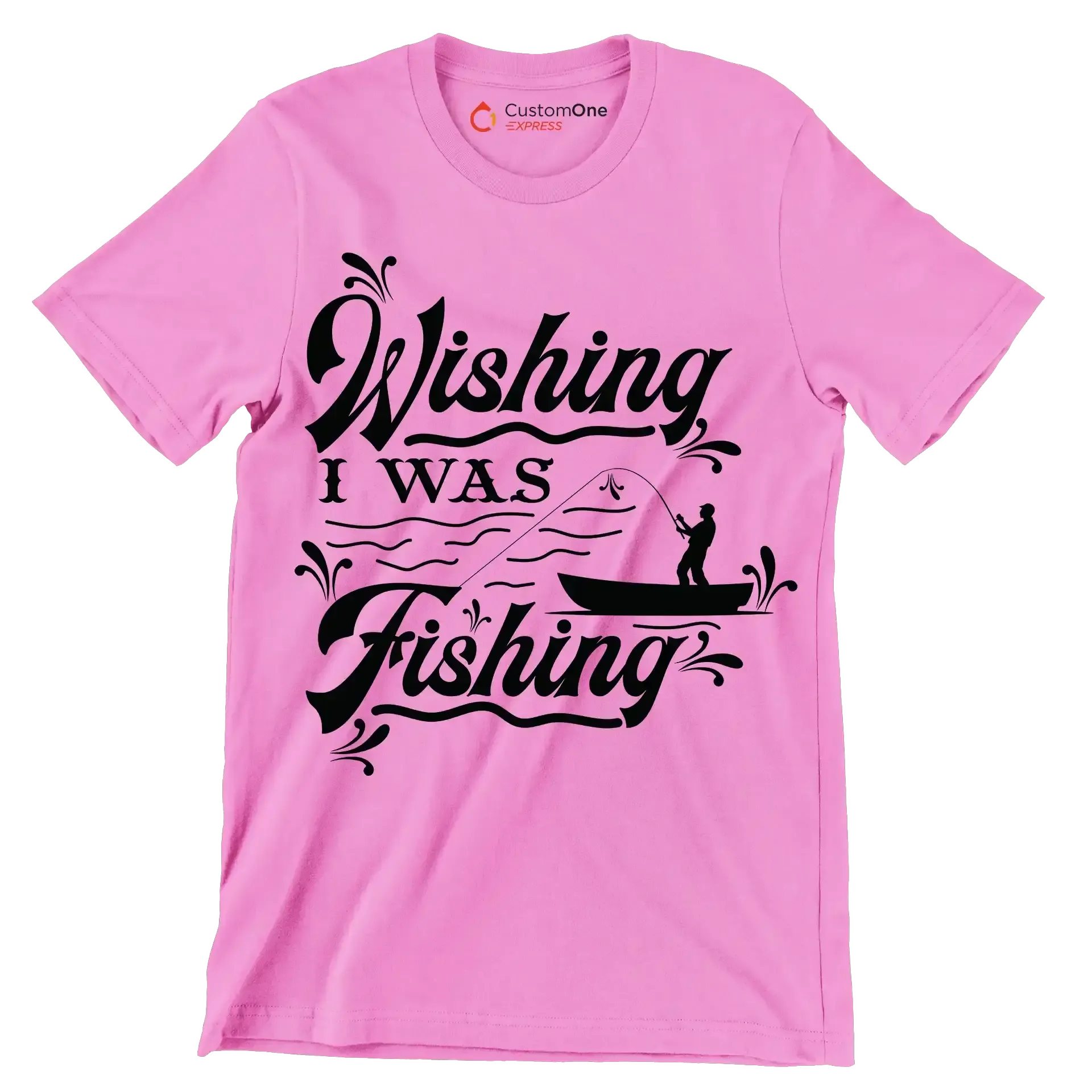 Wishing I was fishing - Fishing Themed T-Shirt-Pink-S-Custom One Express